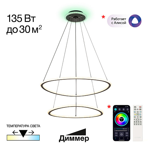 Люстра подвесная с пультом 135W 3000К-5500К CL215B061E черный Trio Citilux