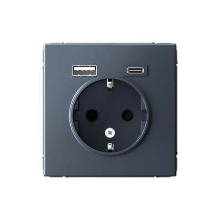 РОЗЕТКА 16 А с 2 USB А+С, 5 В, 1 порт 2,4/3,0 А, 2 порта 1,5 А , ArtGallery, цвет Грифель, GAL000732
