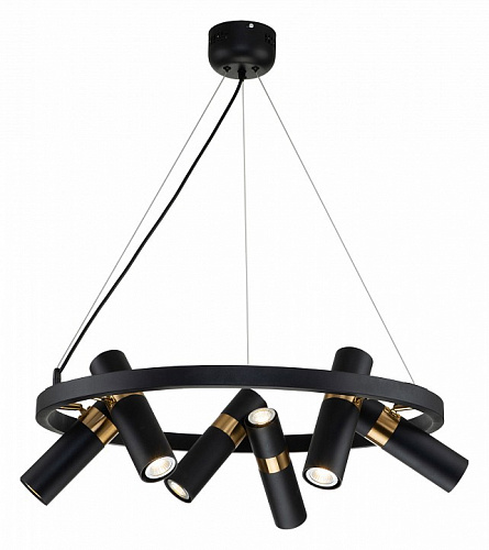 Подвесная люстра Favourite Light point 2997-6P, D650*H290/1220, каркас светильника сочетает два цвета - золотая гальваника и черный, поворотный плафон, лампу GU10 можно менять
