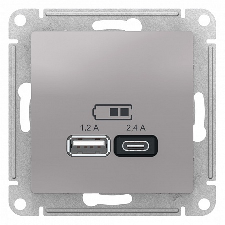  USB Розетка A+С, 5В/2,4А, 2х5В/1,2А, Алюминий AtlasDesign ATN000339