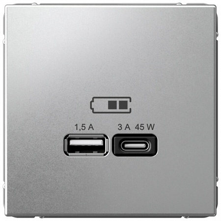 Art Gallery USB РОЗЕТКА A + тип-C 45Вт высокоскор.заряд. QC, PD, механизм, АЛЮМИНИЙ, GAL000329