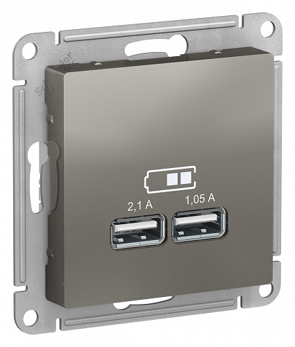  Розетка USB, 5В, 1 порт x 2,1 А, 2 порта х 1,05 А,AtlasDesign Сталь