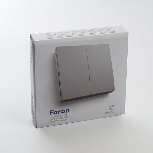 Кнопка-выключатель беспроводной FERON, TM82 двухклавишный, серебро 41720