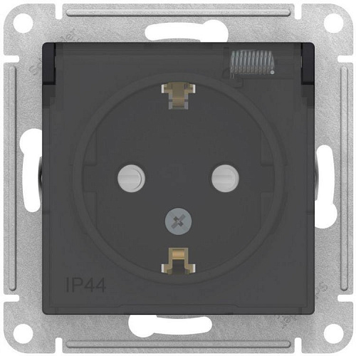 Розетка с/з с прозрачной крышкой Карбон Aqua IP44 AtlasDesign ATN441046
