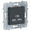Розетка USB-зарядки двойная, 5B/2100 mA. Цвет Антрацит. Schneider Electric Unica New. NU541854
