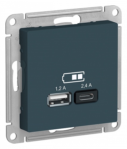 Зарядное устройство USB тип A+С AtlasDesign, изумруд ATN000839