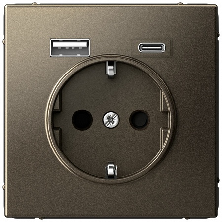 РОЗЕТКА 16 А с 2 USB А+С, 5 В, 1 порт 2,4/3,0 А, 2 порта 1,5 А , ArtGallery, цвет Мокко, GAL000632
