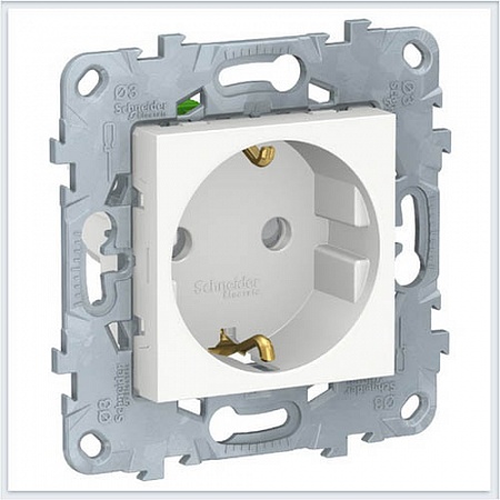 Розетка с заземлением со шторками, безвинтовой зажим. Цвет Белый. Schneider Electric Unica New. NU505718