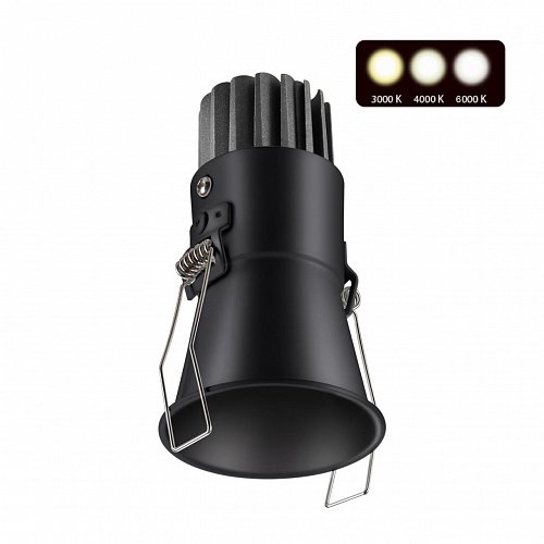 Novotech 358907 SPOT NT22 черный Встраиваемый светодиодный светильник с переключателем цветовой температуры IP20 LED 3000К\4000К\6000К 7W 220V LANG