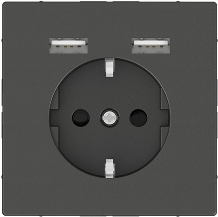 Розетка Schuko с 2 USB зарядными устройствами 2,4A тип А Merten D-Life антрацит MTN2366-6034