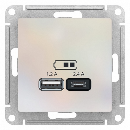  USB Розетка A+С, 5В/2,4А, 2х5В/1,2А, AtlasDesign Жемчуг