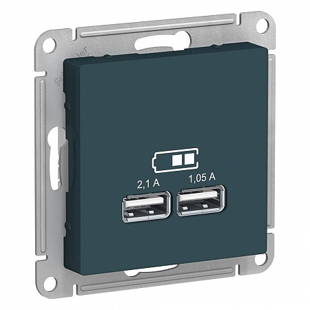 Зарядка USB 2 порта AtlasDesign, изумруд ATN000833
