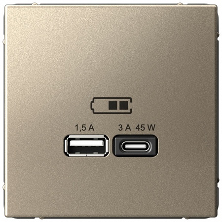 Art Gallery USB РОЗЕТКА A + тип-C 45Вт высокоскор.заряд. QC, PD, механизм, ШАМПАНЬ, GAL000529