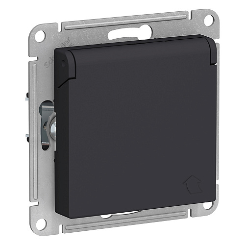Розетка 2P+E с крышкой со шторками 16А карбон AtlasDesign ATN001046