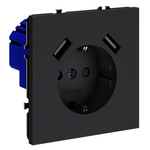 Розетка с заземлением и защитными шторками, Voltum S70, с USB, A+A, графит VLS040407