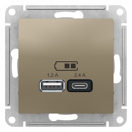 USB Розетка A+С, 5В/2,4А, 2х5В/1,2А, AtlasDesign Шампань ATN000539