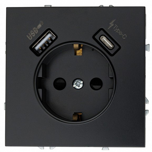 Розетка с зарядными портами USB Type A + Type C 3.1 A (черный) Mikami MI5-1602