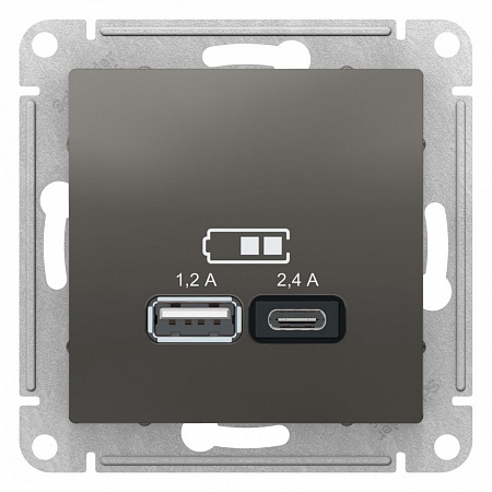 USB Розетка A+С, 5В/2,4 А, 2х5В/1,2 А,AtlasDesign Сталь ATN000939 
