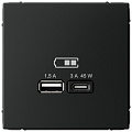 Art Gallery USB РОЗЕТКА A + тип-C 45Вт высокоскор.заряд. QC, PD, механизм, КАРБОН, GAL001029