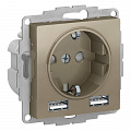  USB Розетка A+A, 5В/2,4А, 2х5В/1,2А, AtlasDesign Шампань ATN000530