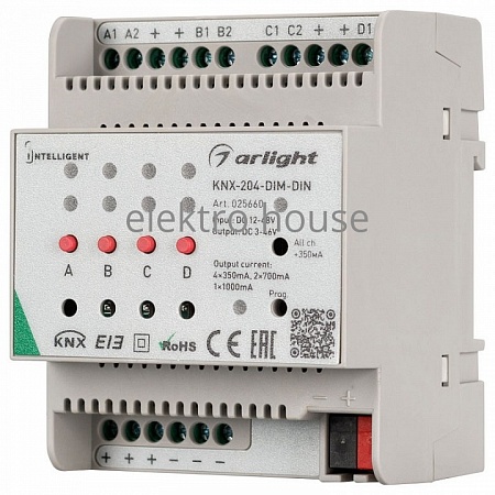 Контроллер-диммер Arlight Intelligent KNX-204-DIM-DIN (12-48V, 8x0.35/4x0.7/2x1A) 025660