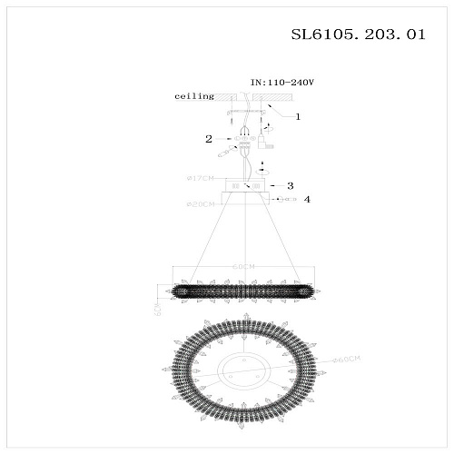 Люстра подвесная LED 1*58W 3000К-6500K SL6105.203.01 золото Lucchero ST-Luce