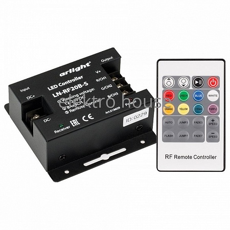Контроллер-регулятор цвета RGB с пультом ДУ Arlight LN-RF20 LN-RF20B-S (12-24V, 288-576W, ПДУ 20кн) 018609