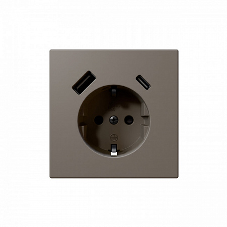 Jasmart FD Матовый тауп (soft touch) Розетка с/з со шторками 16A c USB A+C 25W