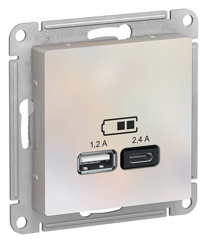  USB Розетка A+С, 5В/2,4А, 2х5В/1,2А, AtlasDesign Жемчуг